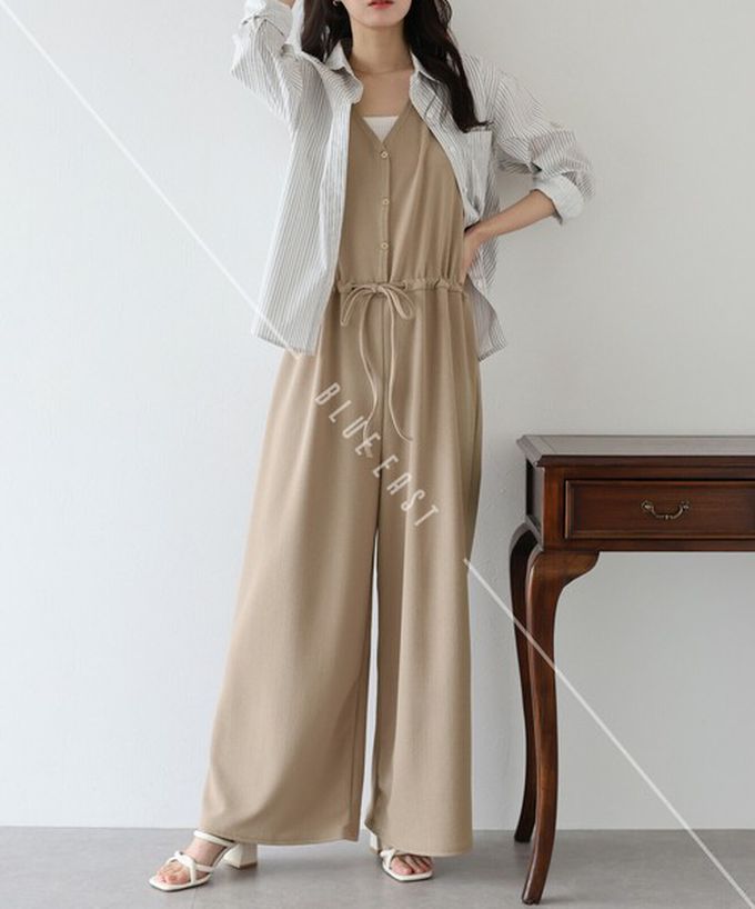 日本 BLUE EAST - 韓國製 簡潔迷人V領無袖連身褲-黑