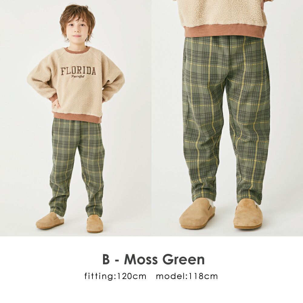 日本 evercloset - [定番]百搭印花裏起毛保暖長褲-英倫格紋-濃綠