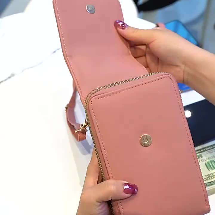 簡約可觸屏大容量斜背手機包/斜背小包-豎款-淺紫色 (19x11x7cm)