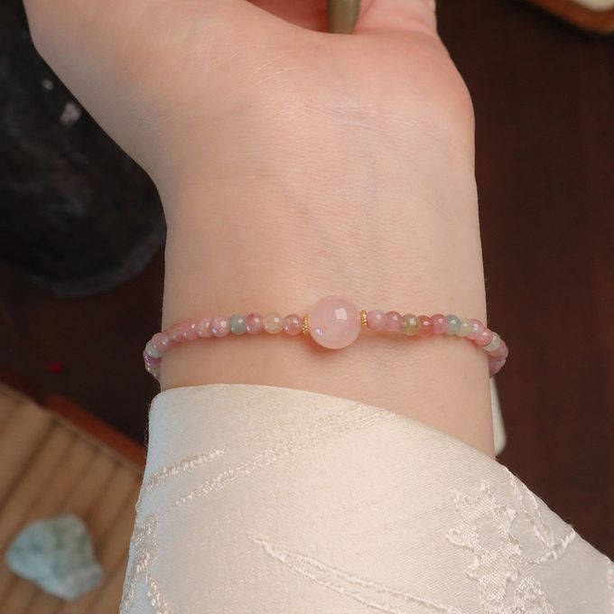 天然碧璽石和田玉粉水晶開運轉運珠手鏈 新年過年開運串珠手鍊