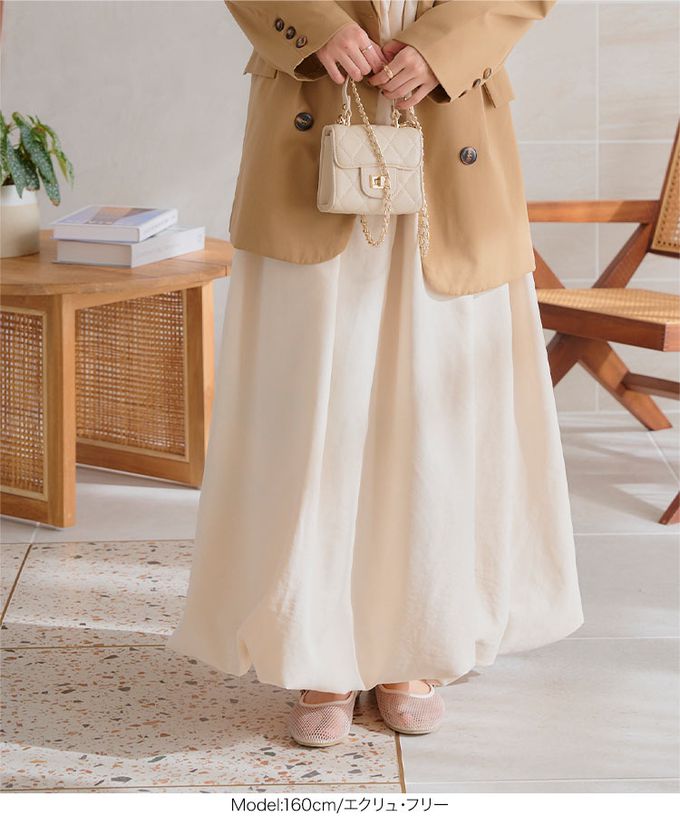 日本 Kobe Lettuce - 蝴蝶結肩甜美氣球下擺吊帶洋裝-膚杏