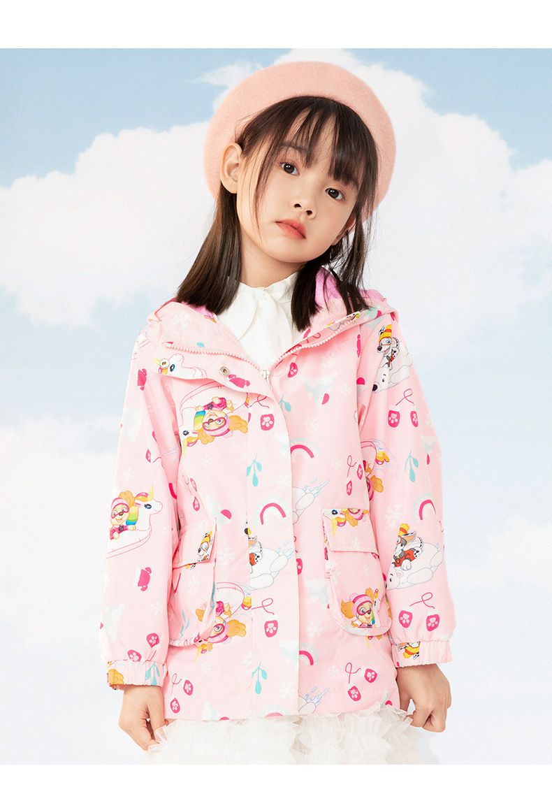 卡通汪汪隊連帽防風衝鋒外套-卡通人物天天-黃色