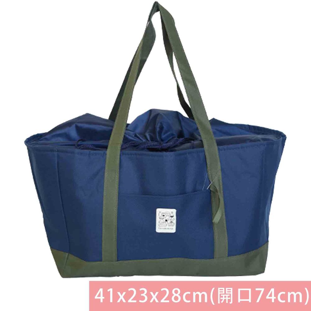 日本 Aube - 保溫保冷大容量束口手提袋(可收納)-素色-深藍 (41x23x28cm(開口74cm))