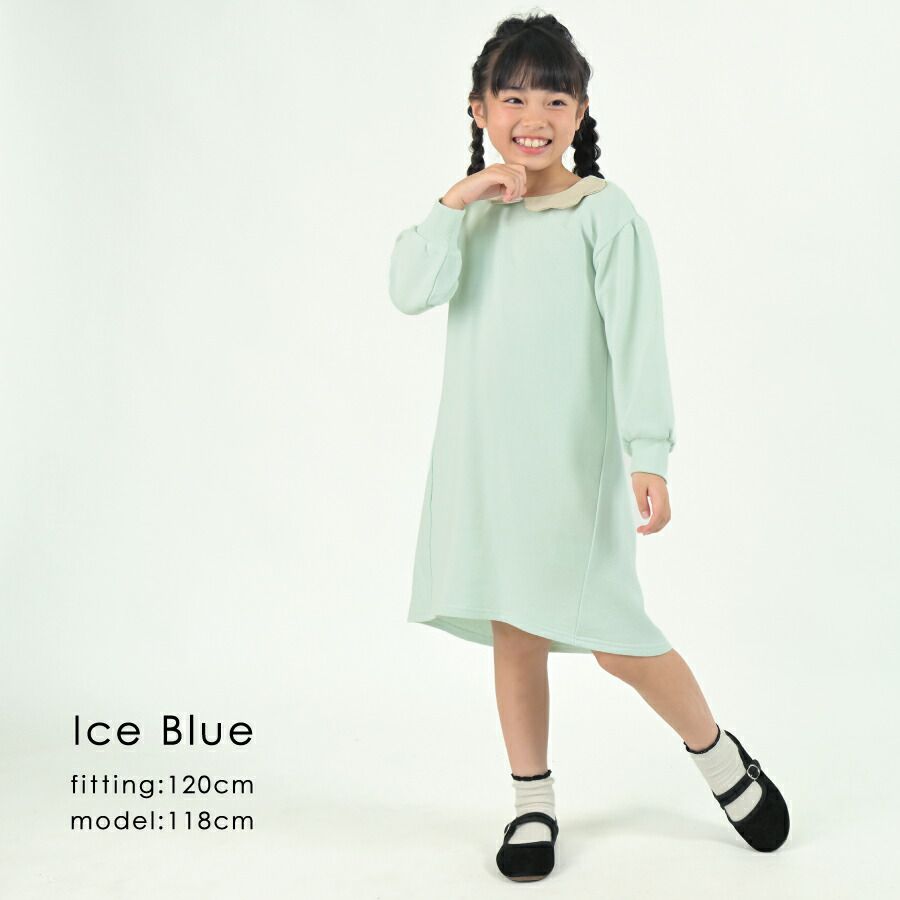 日本 evercloset - 浪漫花朵領刷毛長袖洋裝-薰衣草