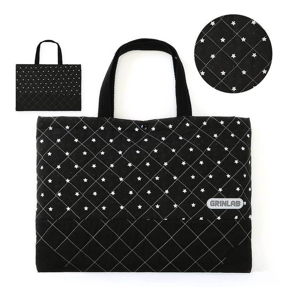 上學好用絎縫大容量肩背/手提包-小星星-黑 (約30x42cm)