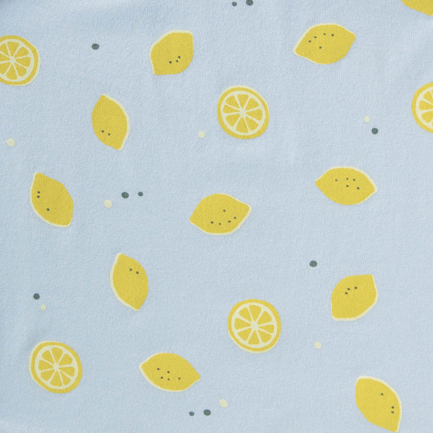 日本千趣會 - 清爽系檸檬印花荷葉袖洋裝-水藍