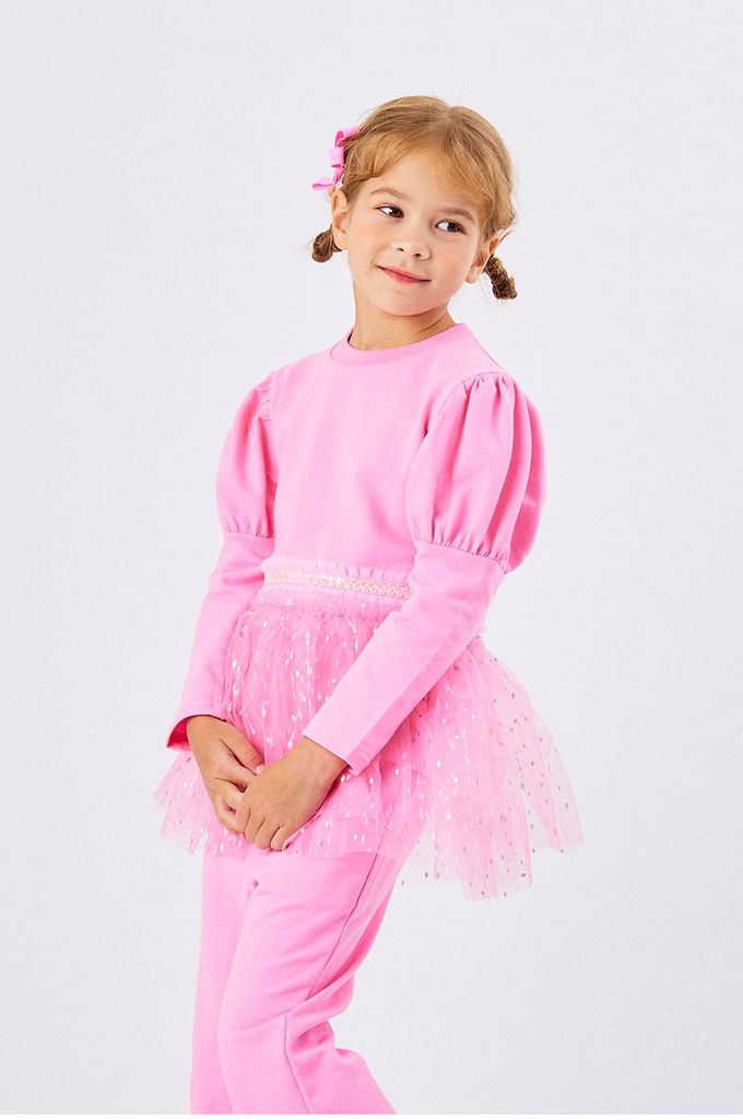 韓國 OZKIZ - 亮片網紗裝飾長袖微喇叭套裝-粉