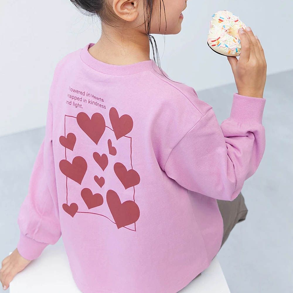 100%棉 定番女孩印花長袖上衣-愛心-粉紅