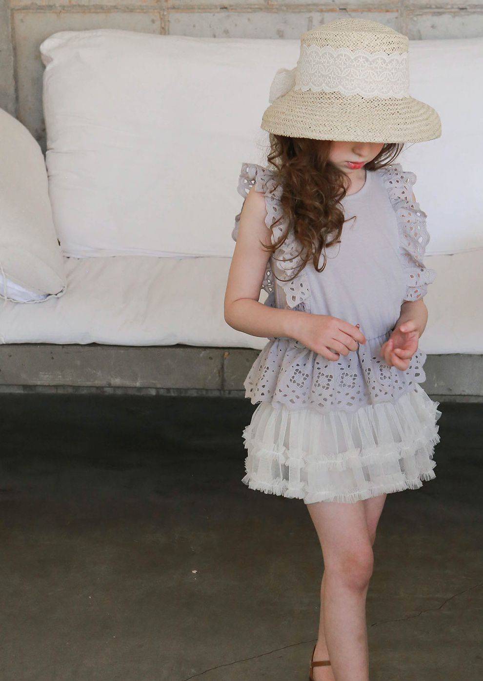 韓國 PuellaFLO - 細網紗蛋糕褲裙-象牙白