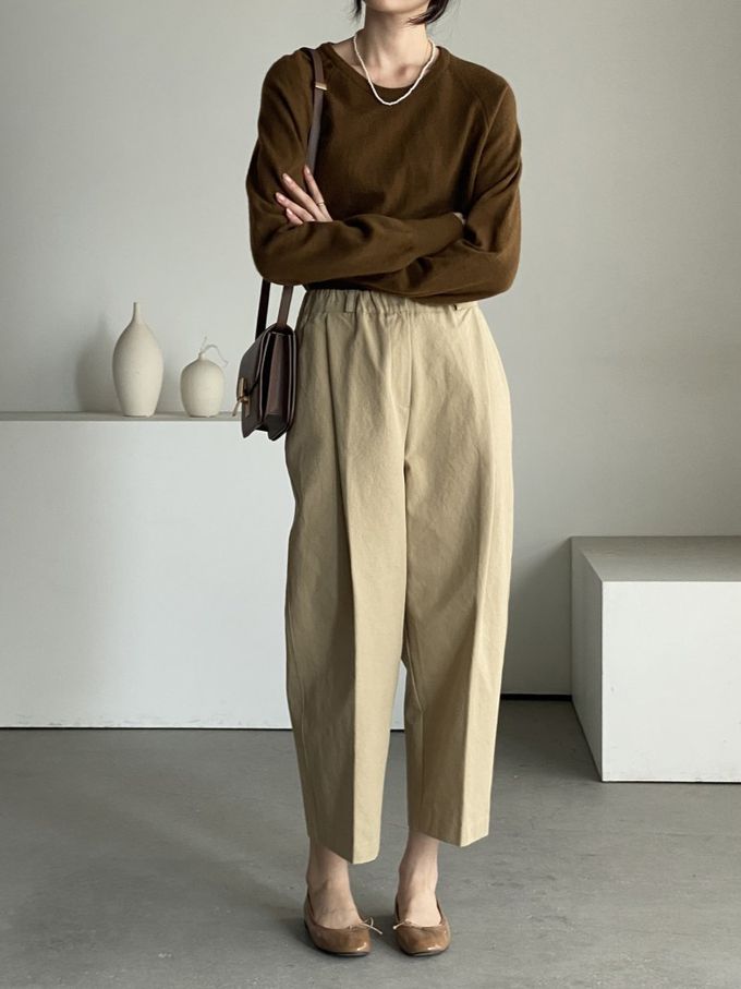 韓國女裝連線 - 喀什米爾混織針織上衣(不刺膚)-駝 (FREE)