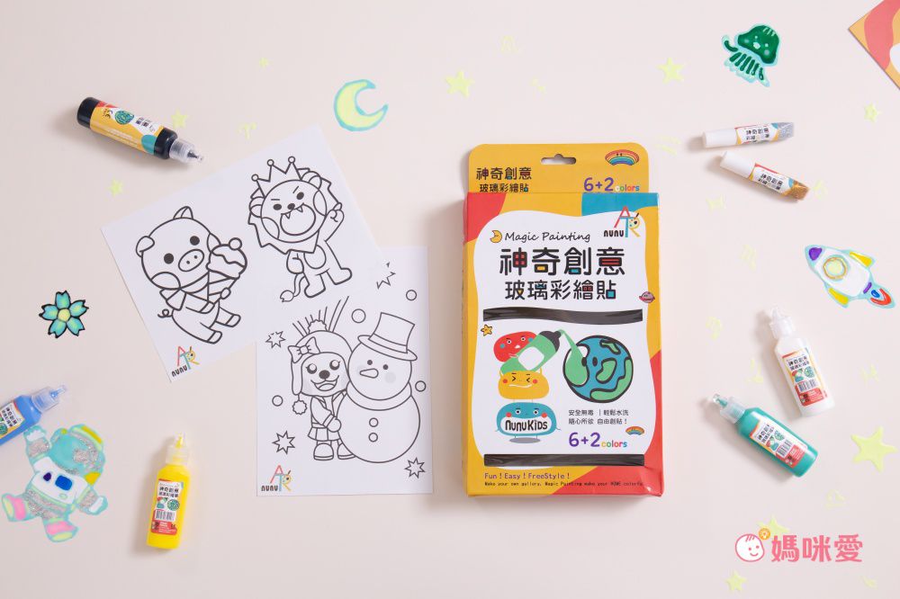 nunukids - 玩色系列- MIT無毒創意玻璃彩繪貼 - 6+2入門組-盒裝