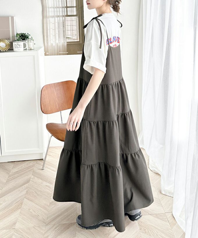 日本 Classical Elf - 前後2way綁帶分層傘狀洋裝-炭灰
