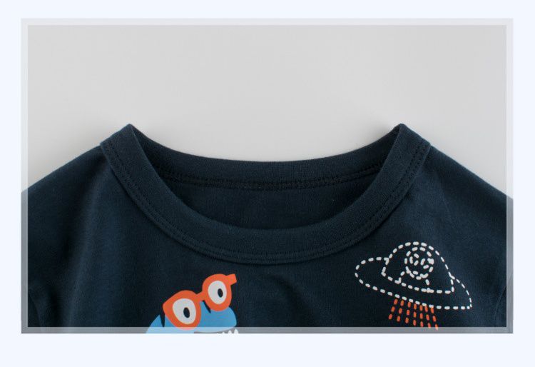 短袖棉T-恐龍戴眼鏡-深藍色