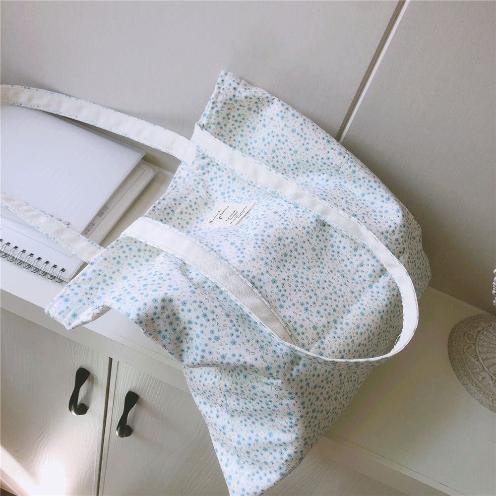 碎花單肩手提帆布袋-藍色碎花 (37*35cm)