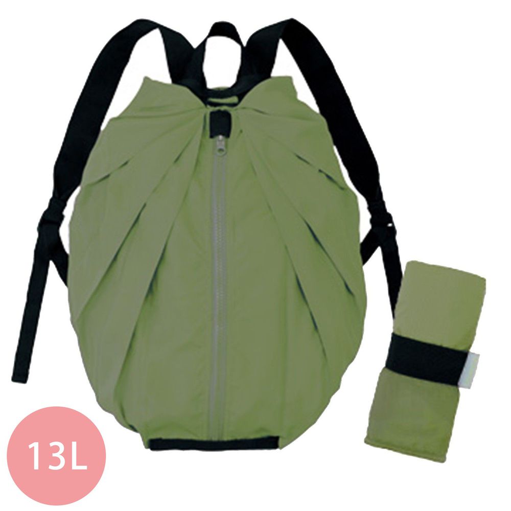 日本 MARNA - Shupatto 秒收摺疊防潑水後背包-橄欖綠 (28x40cm)-耐重10kg / 13L