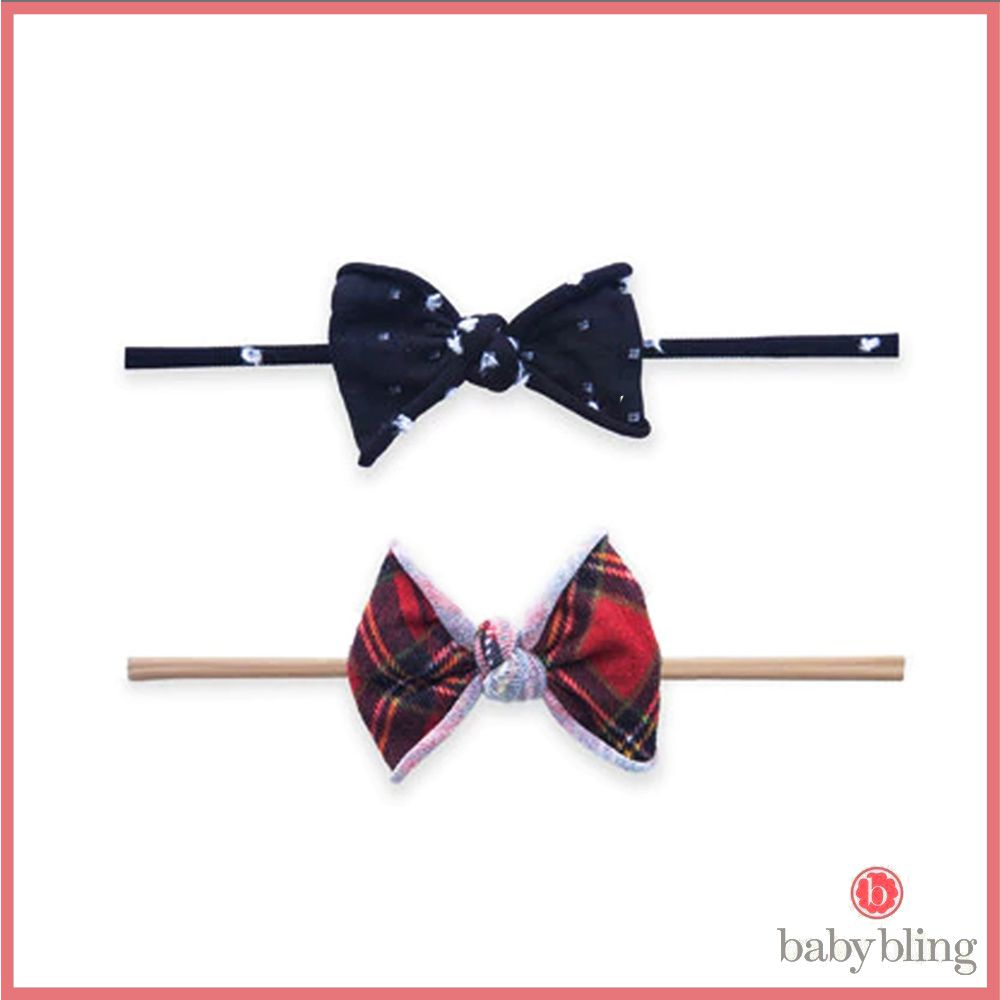 美國baby bling - 蝴蝶結髮飾/髮夾_細髮帶兩入組-格紋點點 (0-5歲適用)
