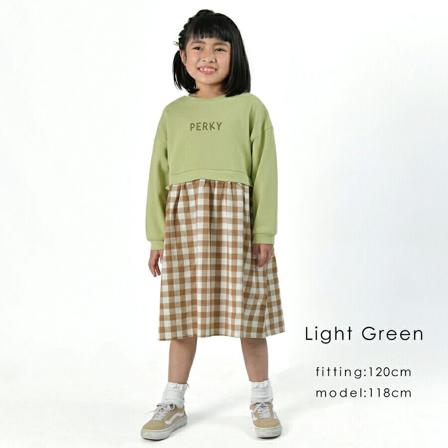 日本 evercloset - 歐風拼接長袖洋裝-格紋-摩卡