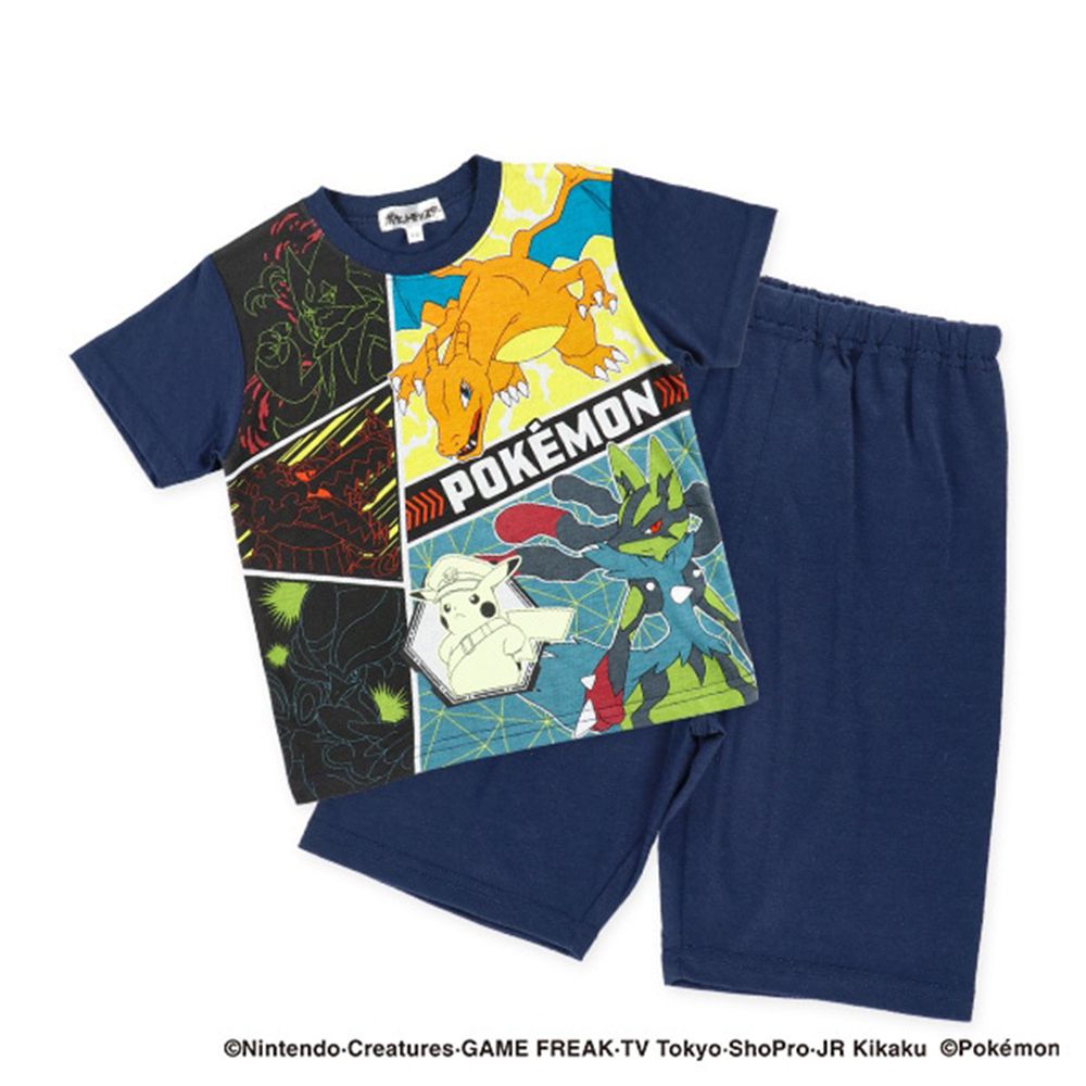 人氣聯名 夜光短袖睡衣/家居服套裝-卡通人物寶可夢-海軍藍