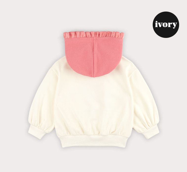 韓國 HEJMINI - (內刷毛)開心花朵泡泡袖連帽T