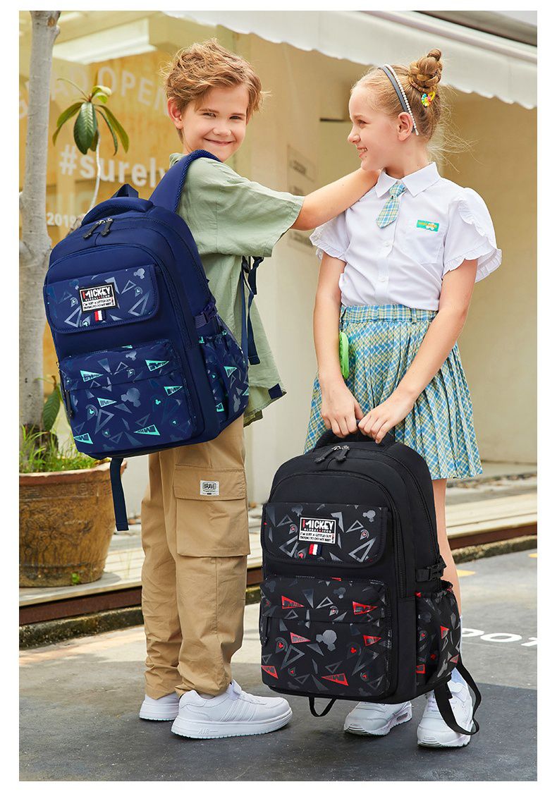 大容量減壓書包-裝飾MICKEY標籤-藍色 (建議身高110-150cm)