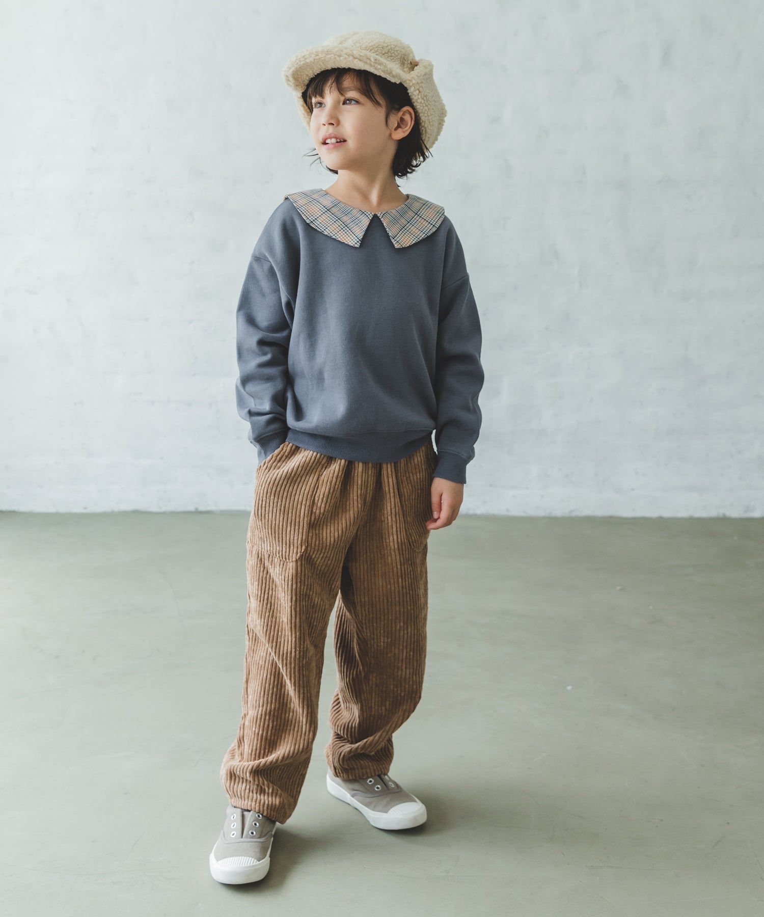 日本 PAIRMANON - 歐風翻領刷毛長袖上衣-碎花領-煙燻粉