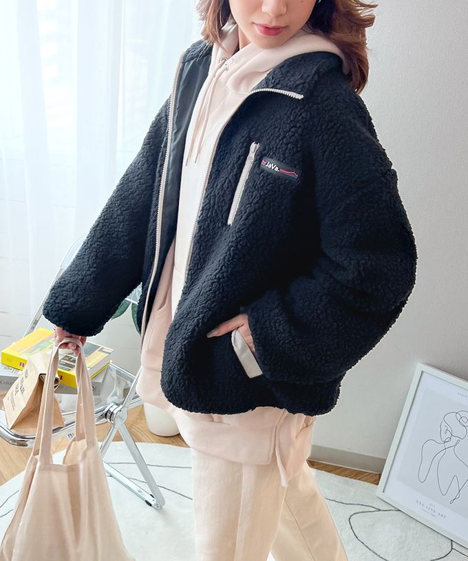 日本 Classical Elf - 泰迪熊毛絨立領運動風配色外套-紫x綠