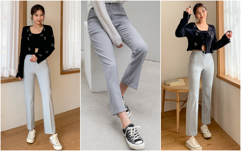 韓國 ENVYLOOK - 打褶修身西裝褲-黑