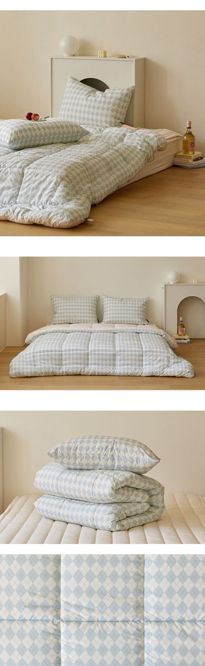 韓國 Maatila - 可水洗M2全方位抗菌防蟎四季被-米藍菱形紋