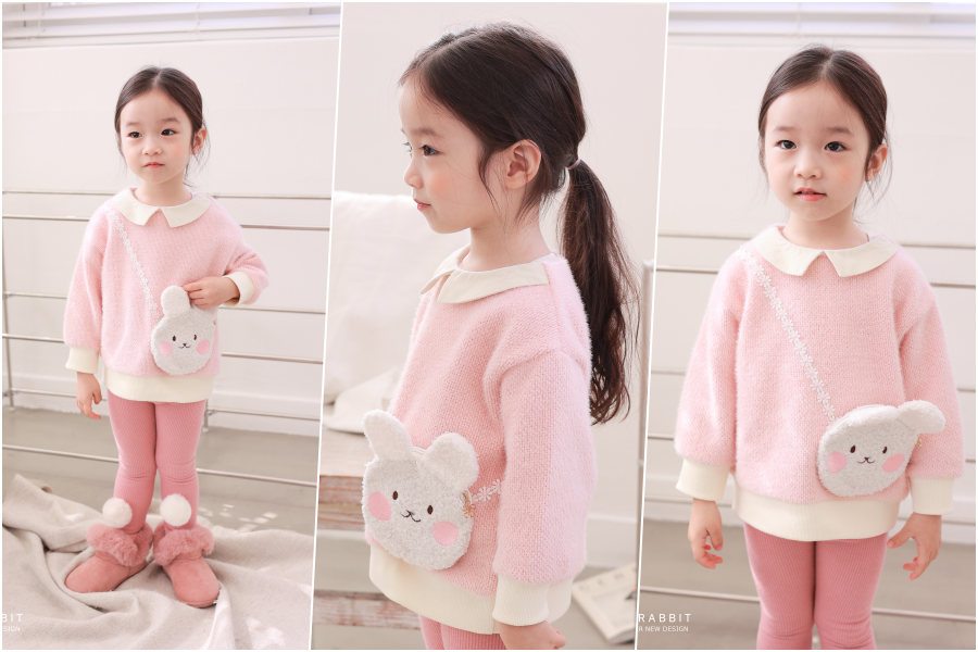 韓國 Coco rabbit - 腮紅小兔裝飾針織長袖上衣-紫