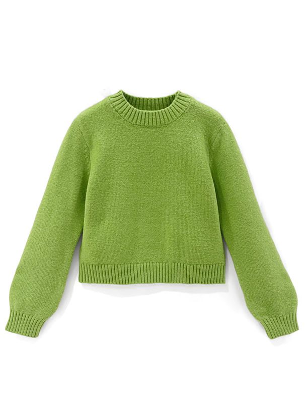 日本 GRL - 短版簡約圓領針織毛衣-淺灰 (F)