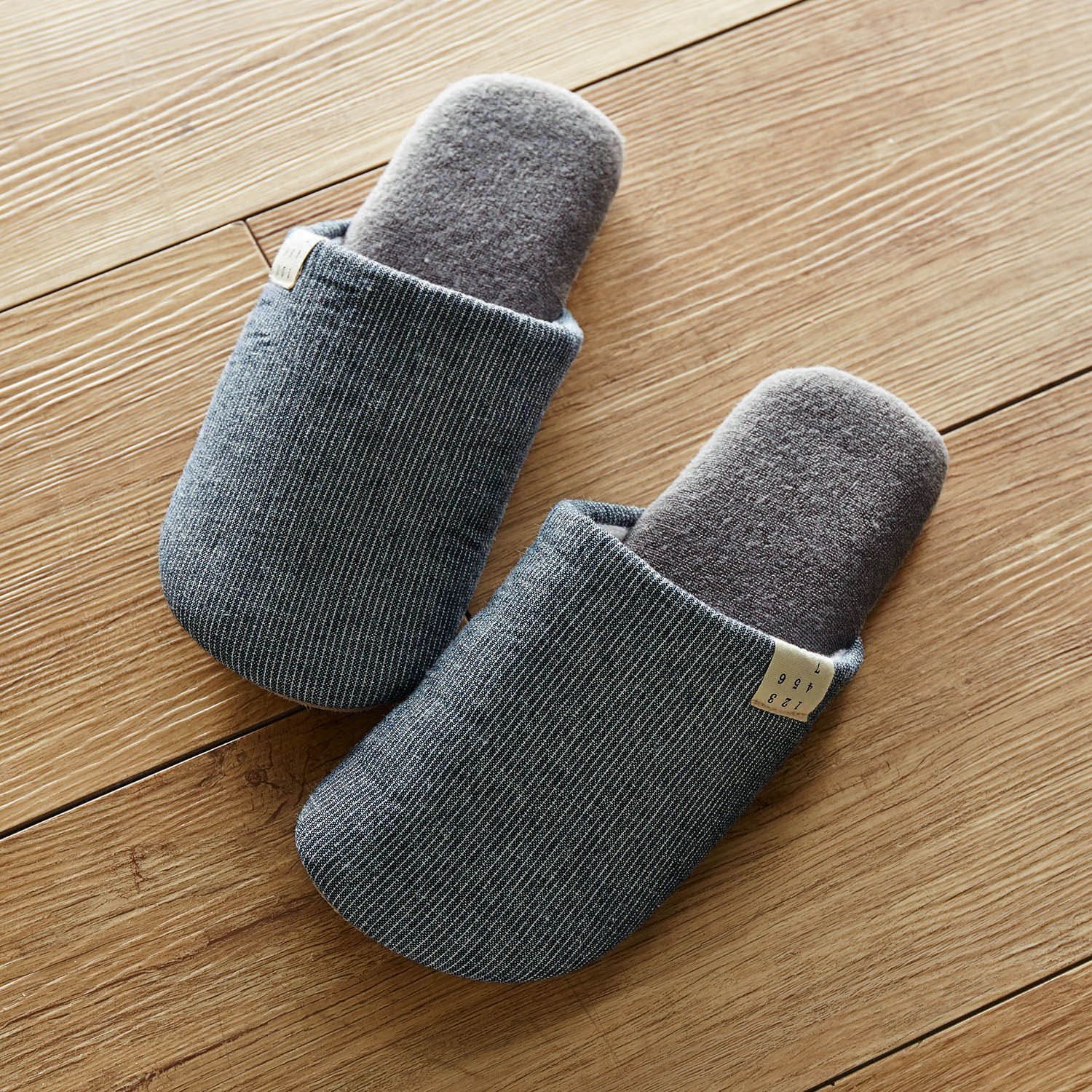 日本千趣會 - 無印風 天然素材可機洗室內拖鞋-黑色條紋