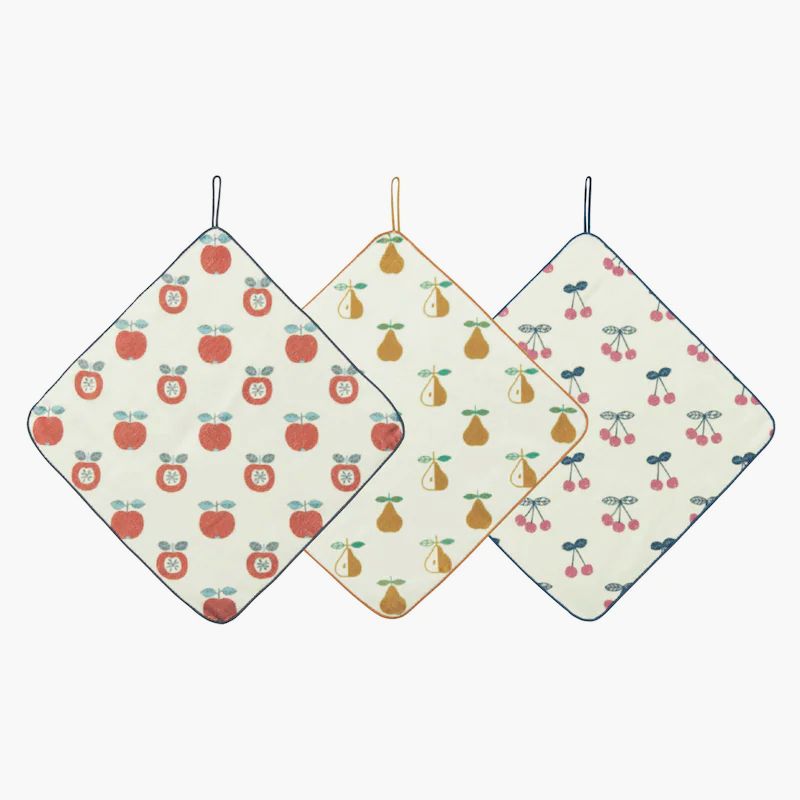 日本千趣會 - 純棉吸水擦手巾/手帕3件組-食物 (34x34cm)