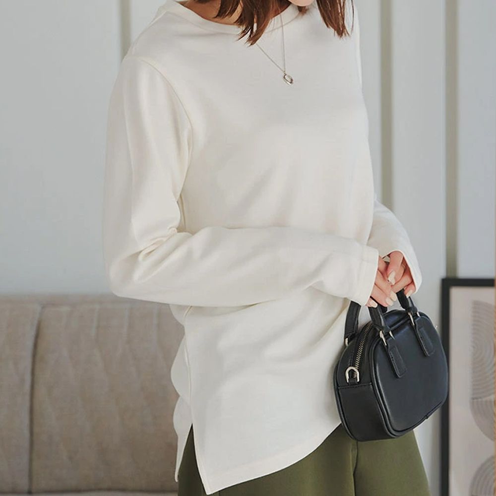 吸濕發熱簡約保暖長袖上衣-白