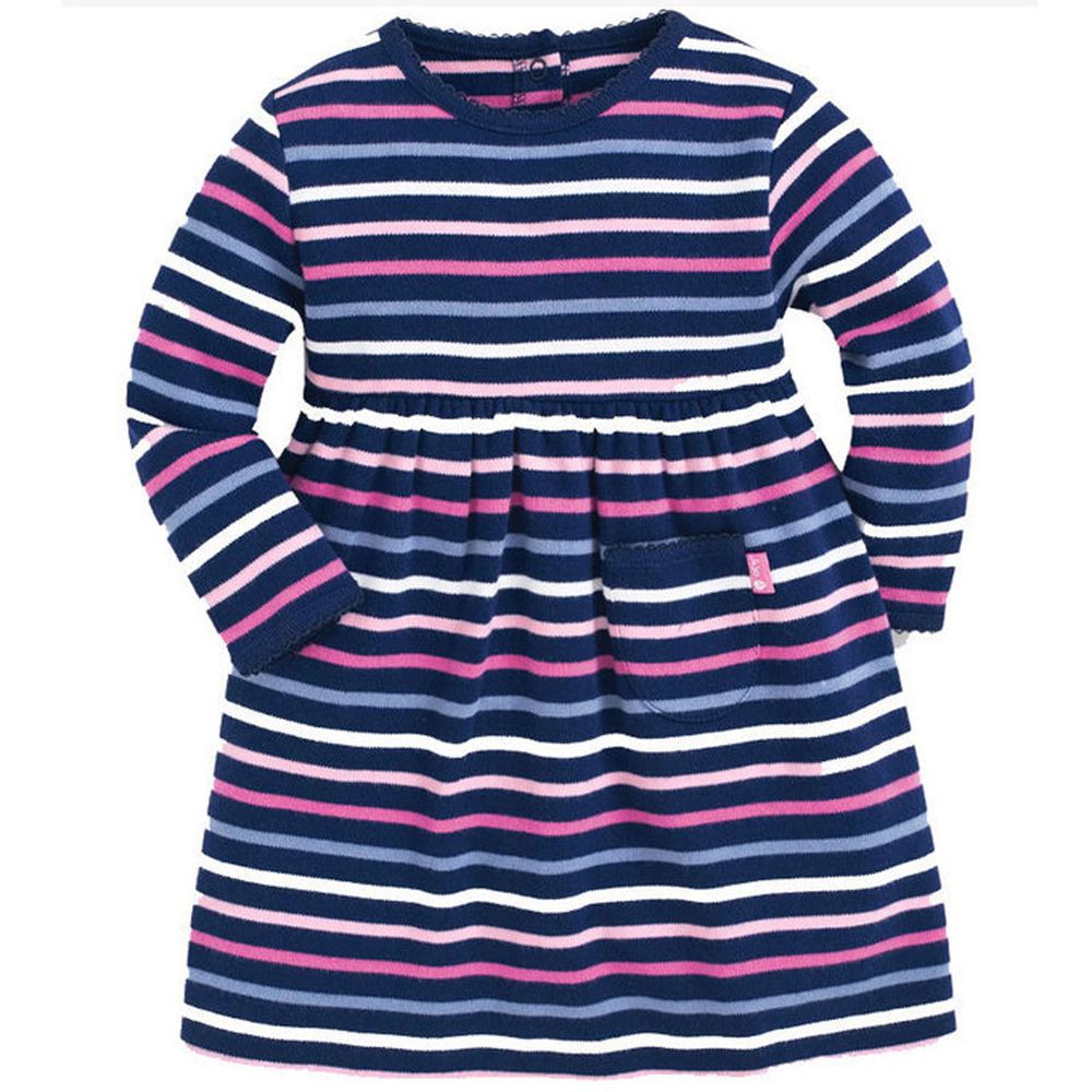 英國 JoJo Maman BeBe - 嬰幼兒/兒童100％純棉長袖洋裝-柔美粉彩條紋
