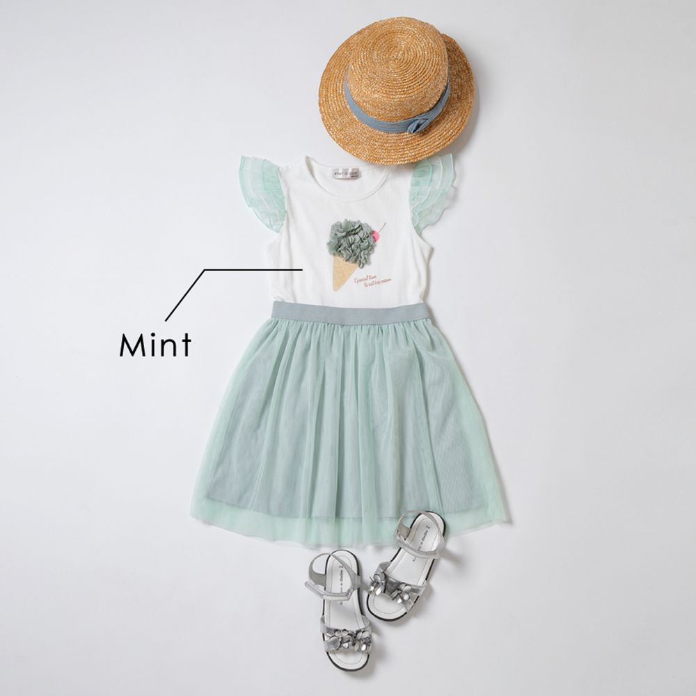 日本 evercloset - 絕美立體冰淇淋薄紗短袖洋裝-柔粉紅