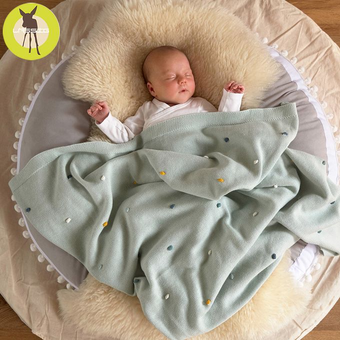 德國 Lassig - 有機棉嬰兒毯-薄荷彩點