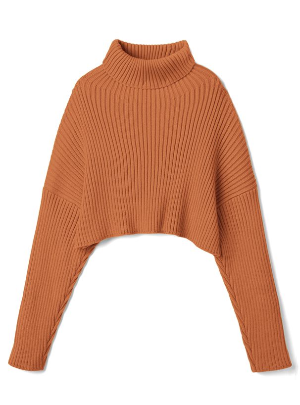 日本 GRL - 落肩高領羅紋針織上衣-暖陽橘 (F)