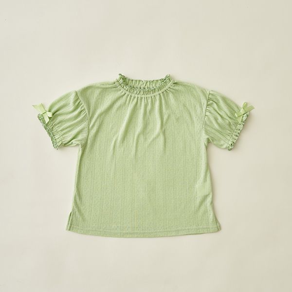 日本 Lycee mine - 可愛緹花泡泡短袖上衣-水藍