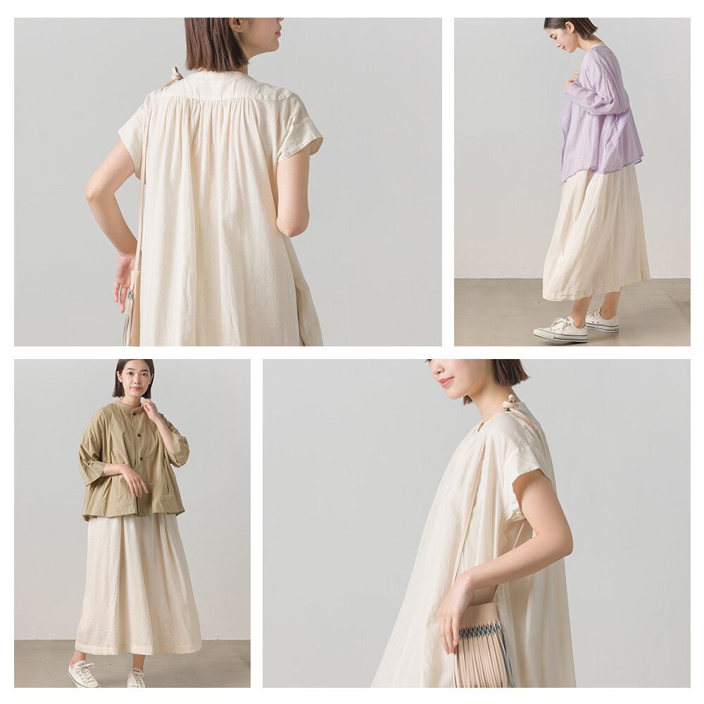 日本 OMNES - 綾織輕盈感舒適短袖洋裝-深灰