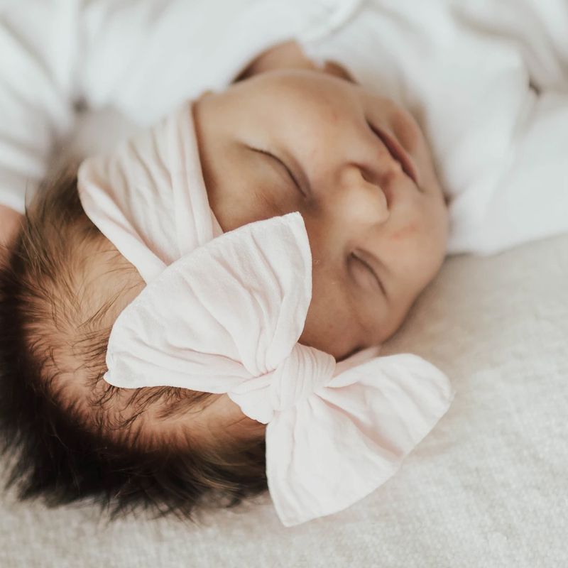 美國baby bling - 純手工極優雅細緻輕柔微彈性/毫無束縛感蝴蝶結髮帶/髮飾禮盒組-芭蕾粉灰白