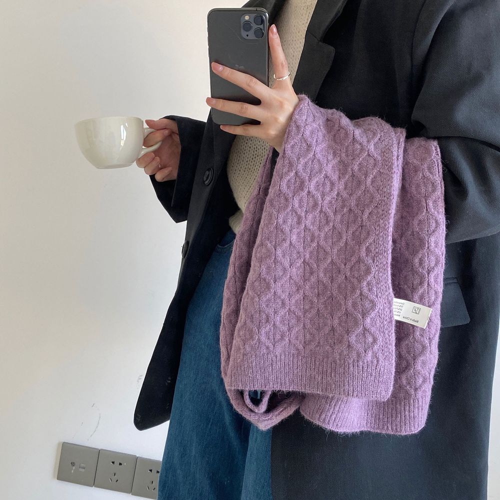 編媽精選 - 百搭8字紋針織圍巾-紫色 (26x170cm)