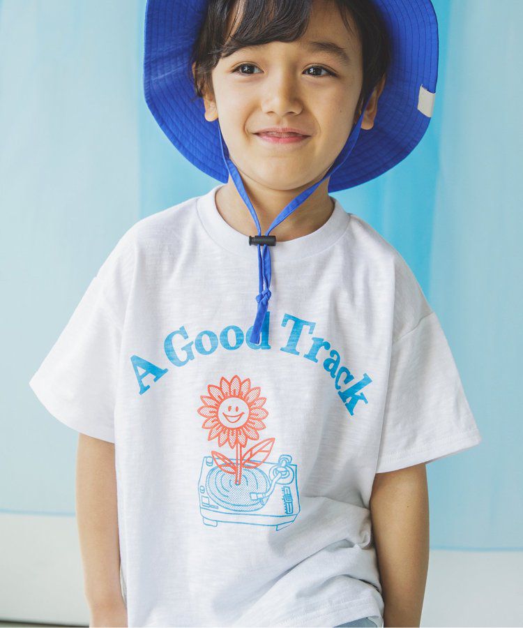 日本 BREEZE - 童趣音樂印花短袖上衣-向日葵黑膠-白