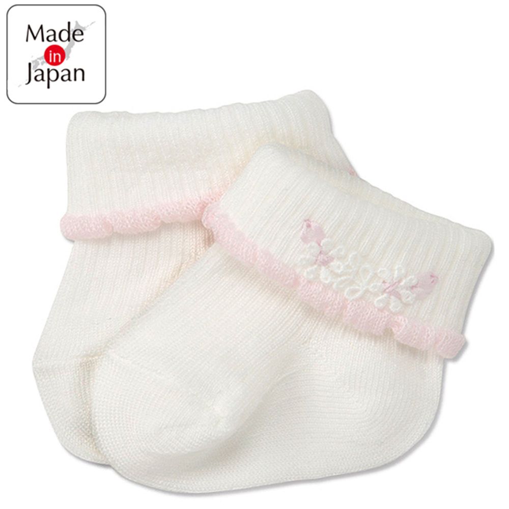 akachan honpo - 襪子-小花蕾絲-粉紅色 (7～8cm)