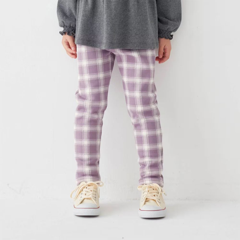 [包色推薦]毛絨內裏彈性長褲-格紋-粉紅