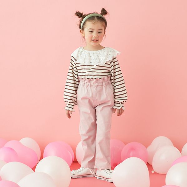 日本 Lycee mine - 大片荷葉蕾絲領束口長袖上衣-薰衣草