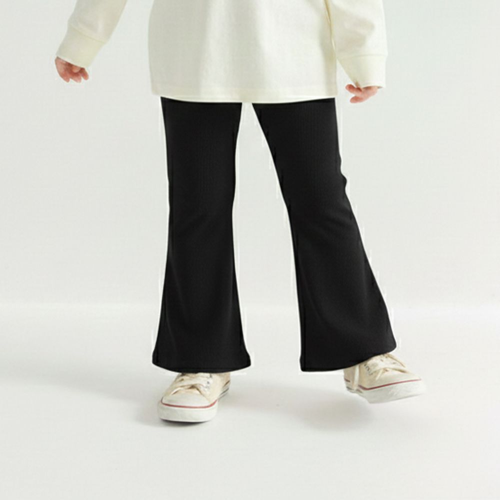 彈性羅紋百搭薄款喇叭褲-素色-黑