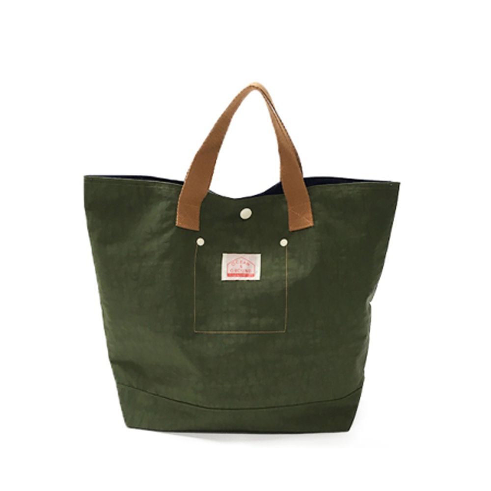 日本 OCEAN&GROUND - 經典休閒大容量手提袋/購物袋-GOODAY 純色-墨綠 KK (33x31x12cm)