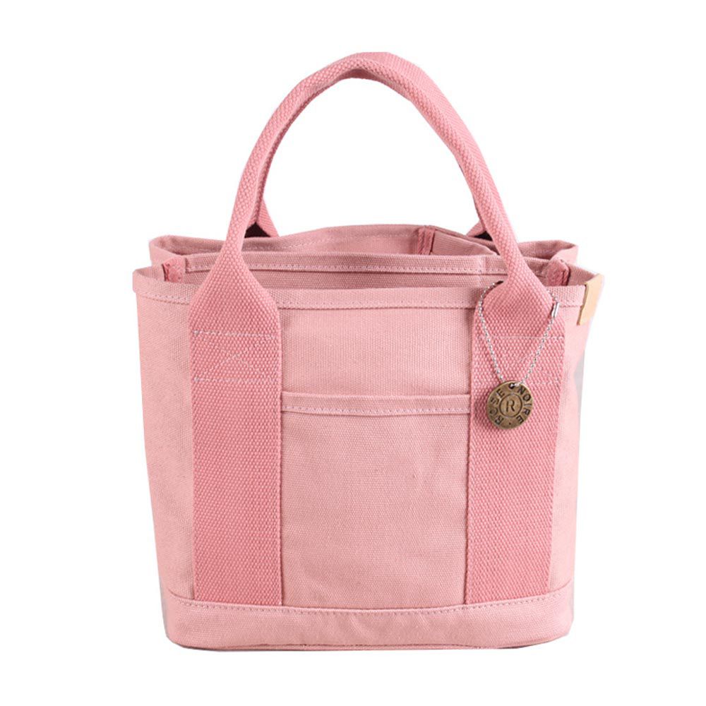 加厚大容量帆布手提包/便當袋-粉紅色 (23x15x21cm)