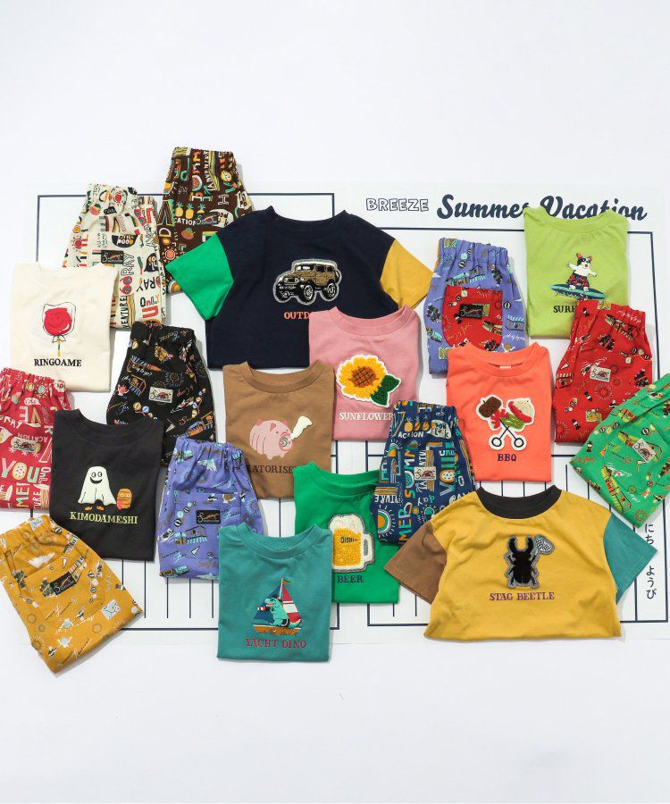 日本 BREEZE - 暑假來了立體印花短袖上衣-甲蟲-撞色袖黃