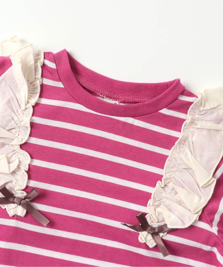 日本 apres les cours - 肩部荷葉印花薄長袖洋裝-愛心-海軍藍